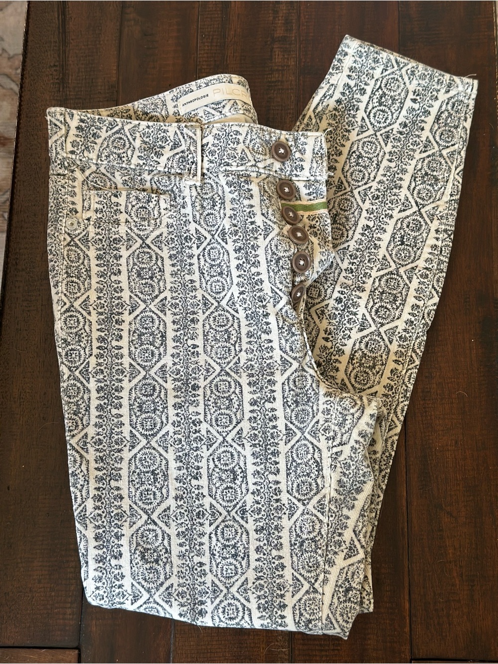 Anthropologie Printed High-Rise Jeans in White and Navy